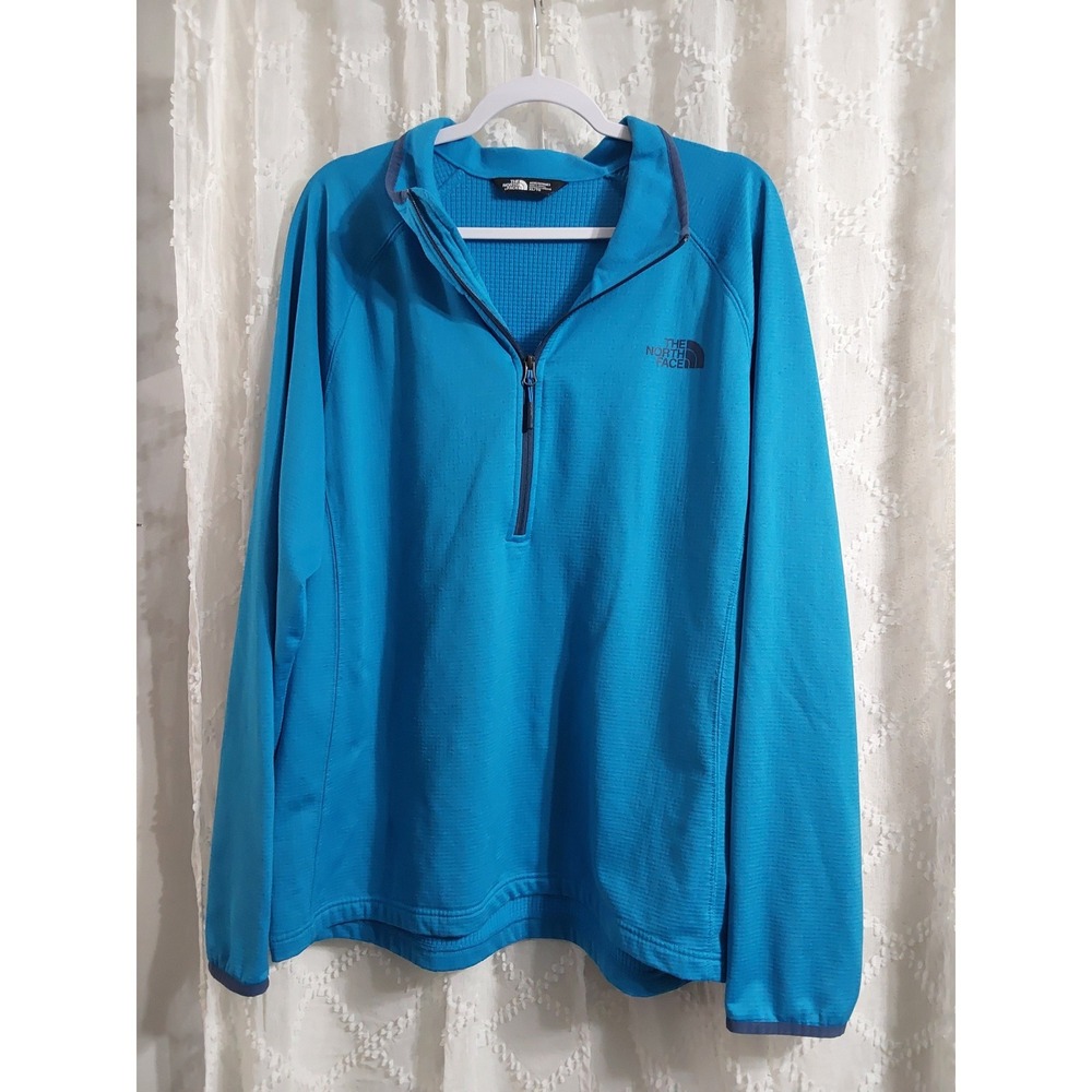 The North Face Mens XL Blue Quarter Zip Grid Fleece Pullover Hiking Jacket
